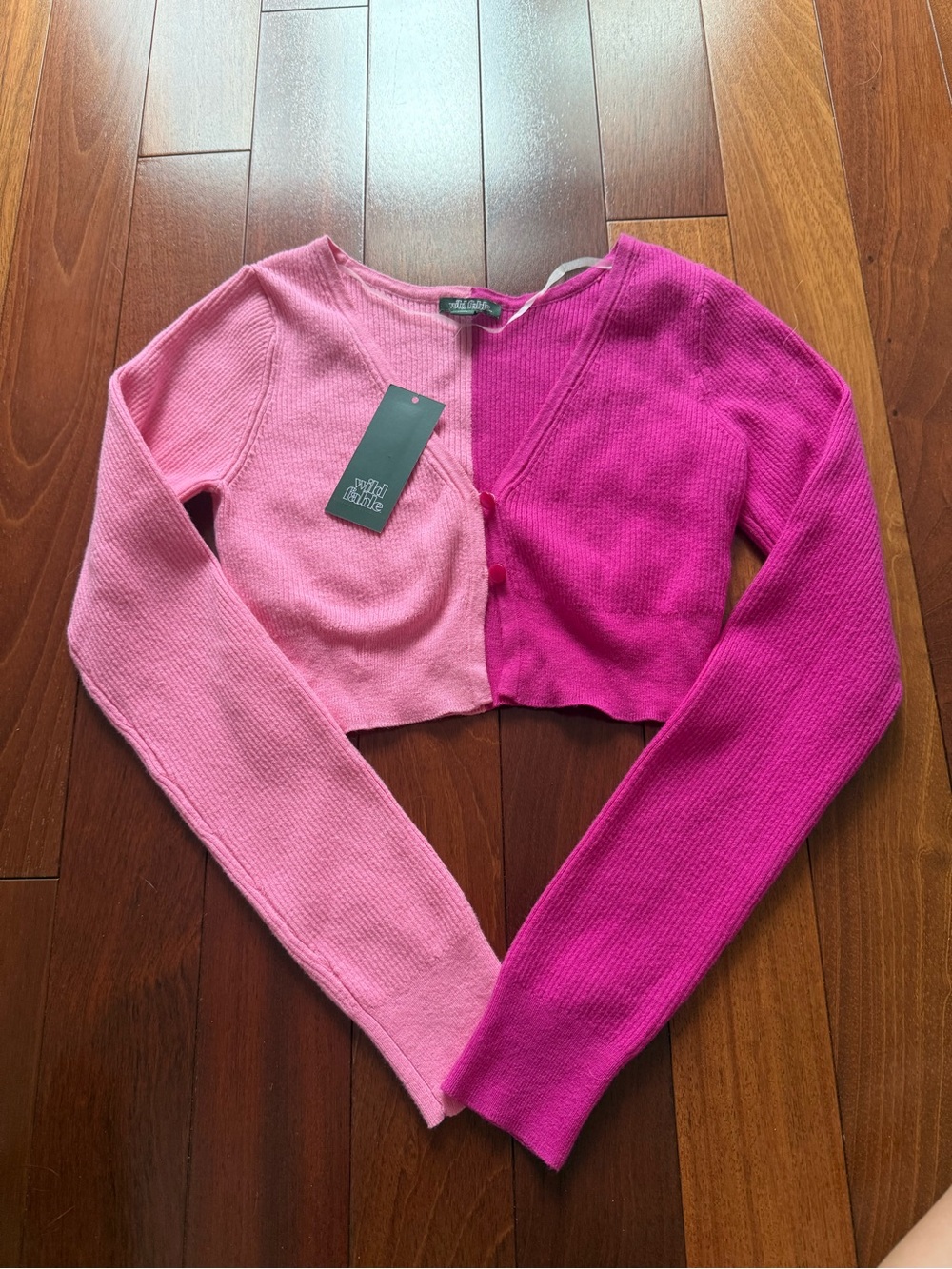 wild fable Two-Tone Cropped Cardigan - Light Pink & Hot Pink